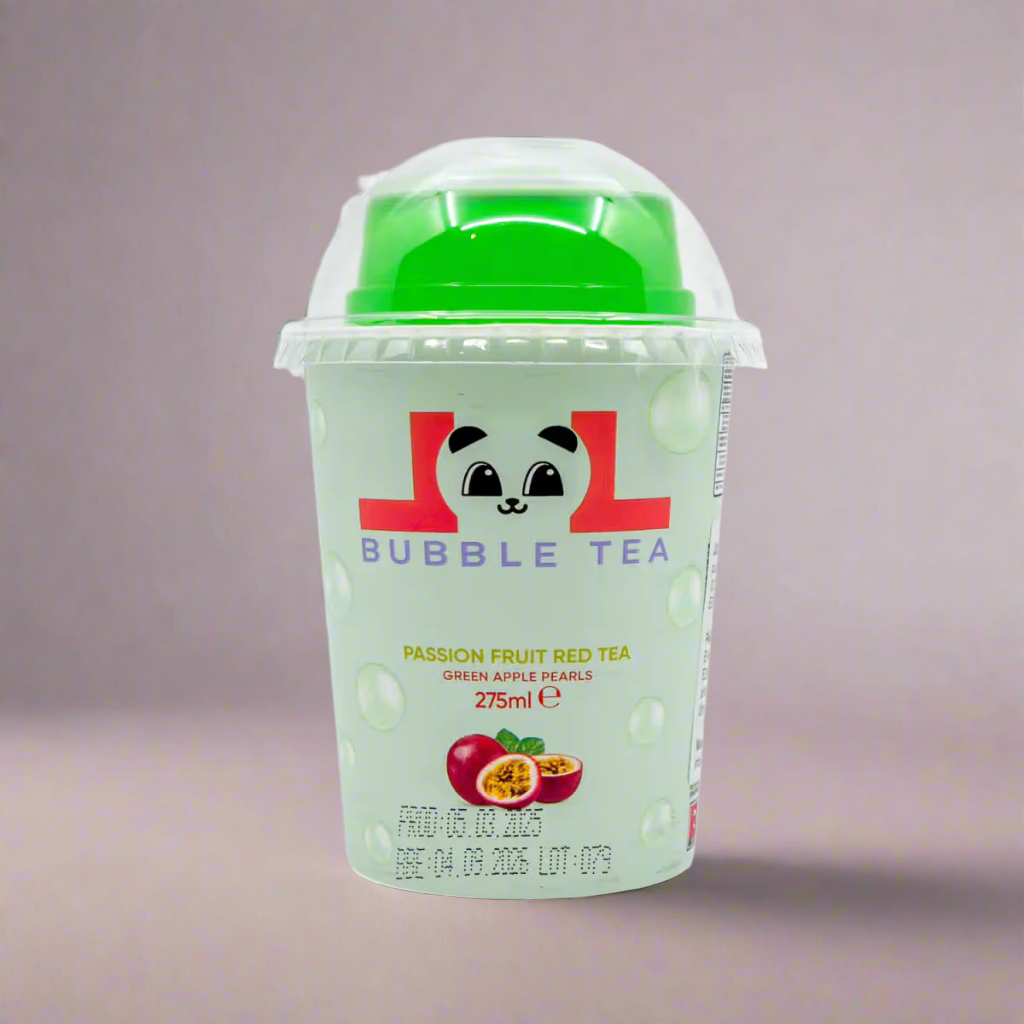 PASSION FRUIT RED BUBBLE TEA WITH GREEN APPLE FLAVOUR POPPING BUBBLES