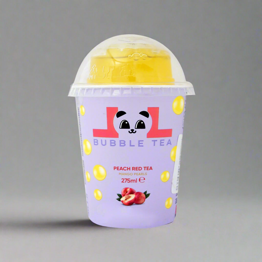 PEACH RED BUBBLE TEA WITH MANGO FLAVOUR POPPING BUBBLES